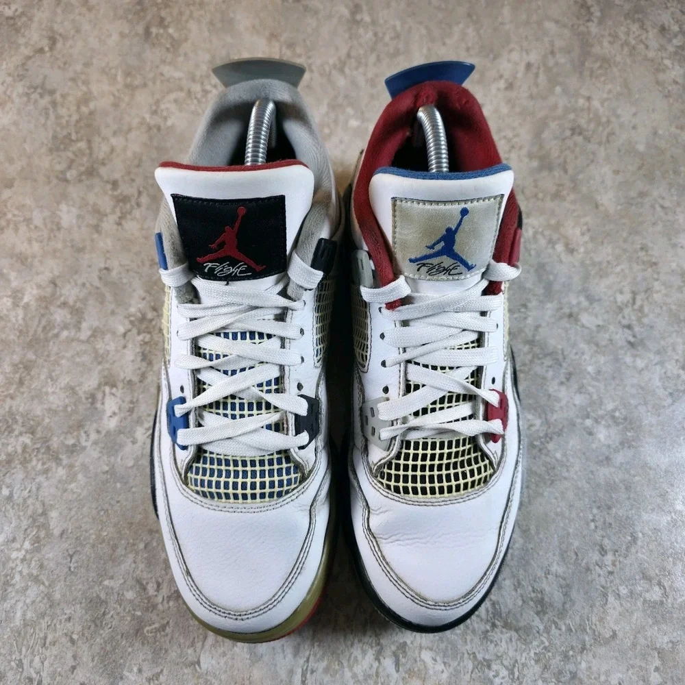Jordan 4 Retro What The (GS) Shoe Size 7Y 408452-146 White Blue-Red Sneakers